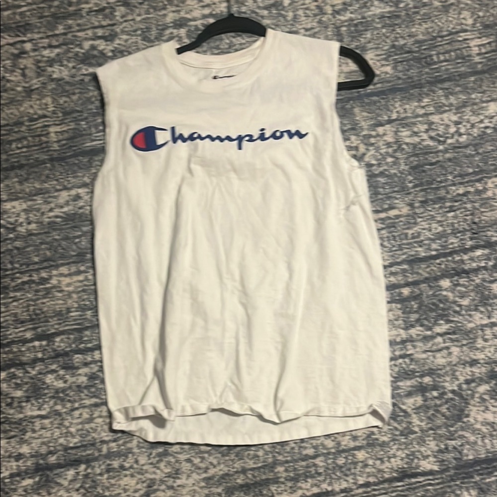 Champion White Tank Top with Blue and Red Logo